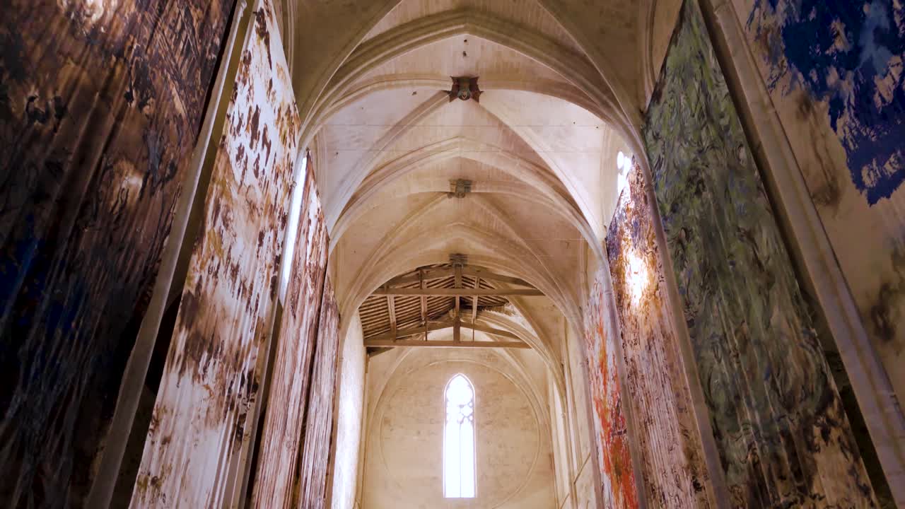 Interior architecture of French Abbey, beautiful arch ceiling.