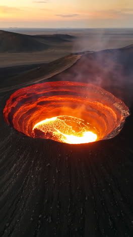 Molten Lava Lake in a Volcanic Crater at Dusk