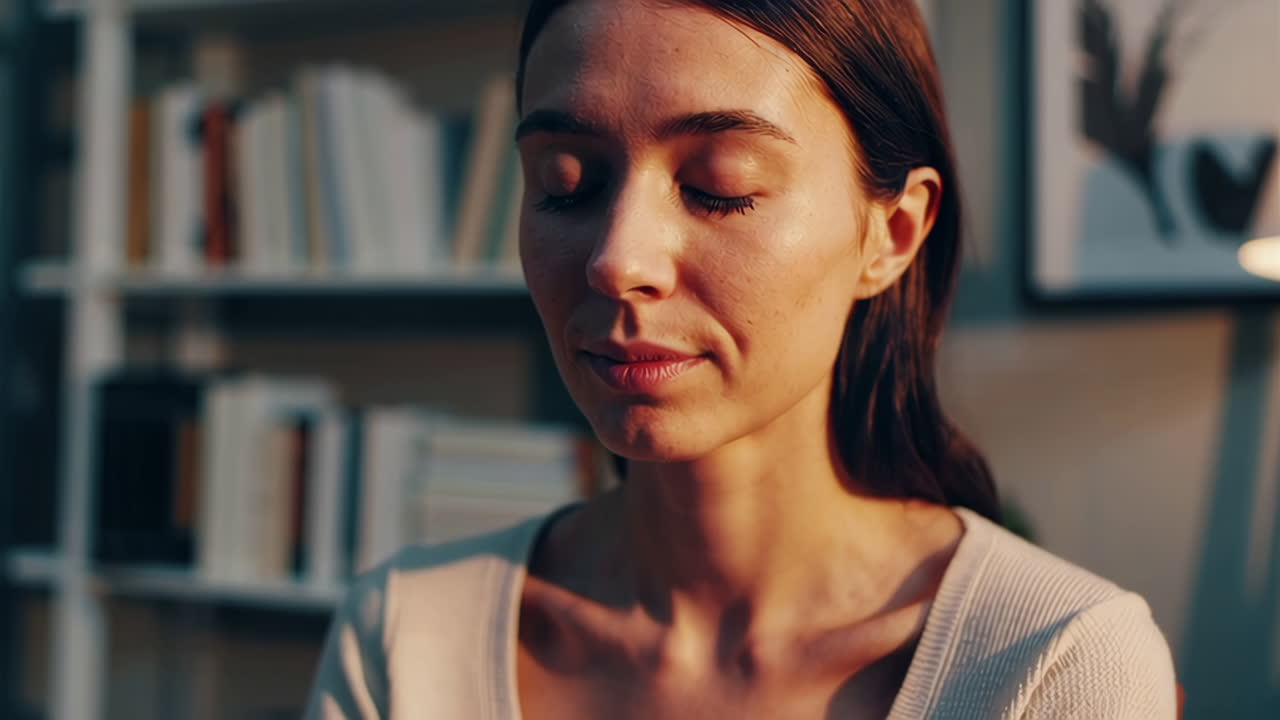 Woman in Thoughtful Pose at Home
