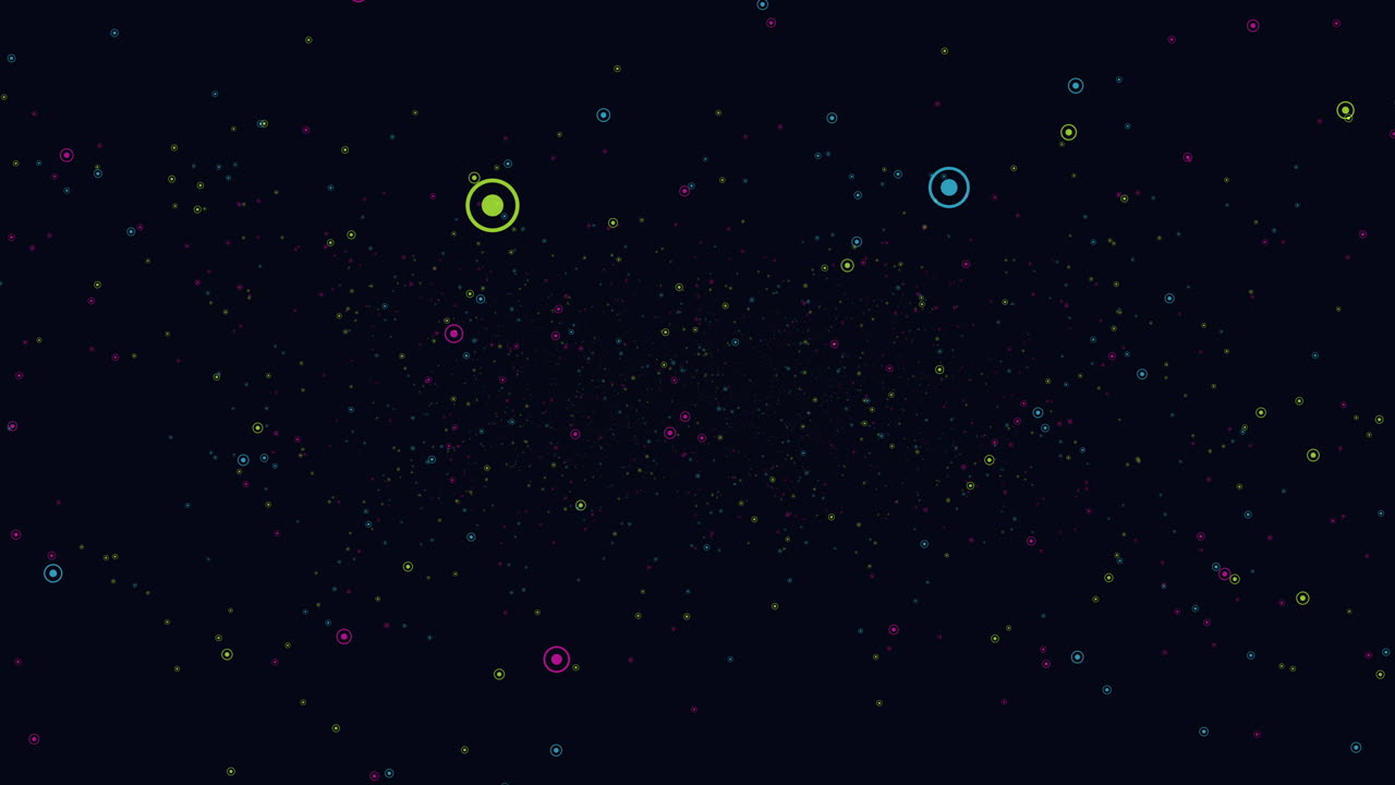 Floating rainbow dots on dark background