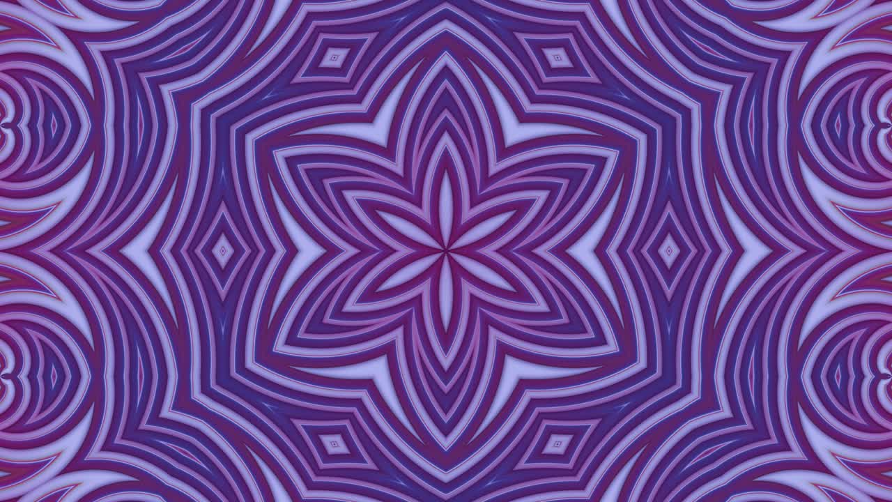 Sfondo astratto 3D senza soluzione di continuità, luminoso, in 4K con nastri viola. Strisce viola si muovono ciclicamente in uno stile creativo a cartone animato con geometria semplice. Animazione fluida in loop. Caleidoscopio 1