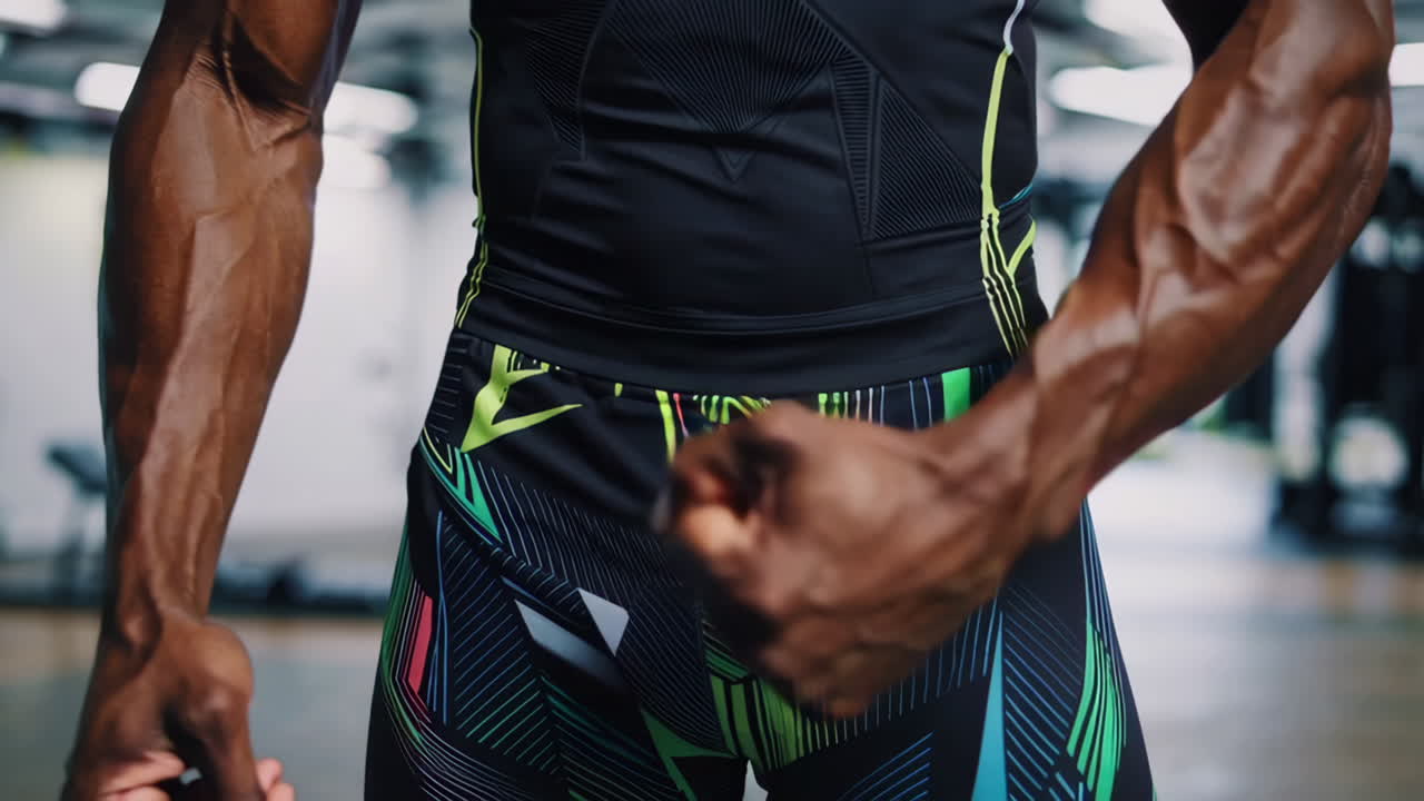 Muscular Man Showing Off Biceps in the Gym
