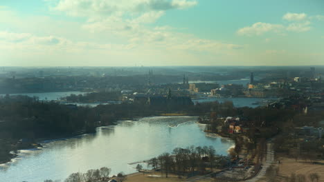 Stunning-high-up-timelapse-long-lens-view-of-Stockholm,-Sweden