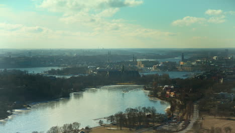stunning high up timelapse long lens view of stockholm, sweden