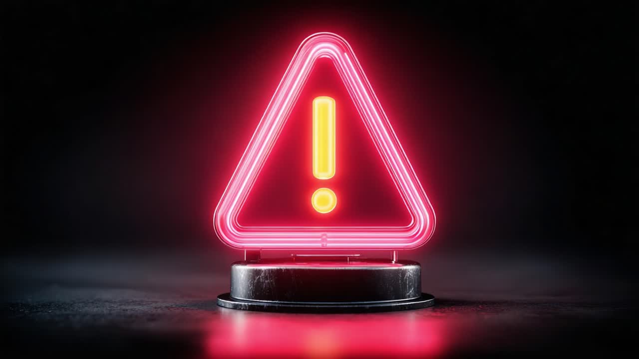 Bright Neon Warning Sign: A Vibrant Visual Representation of Caution and Attention with Striking Colors in a Dark Environment