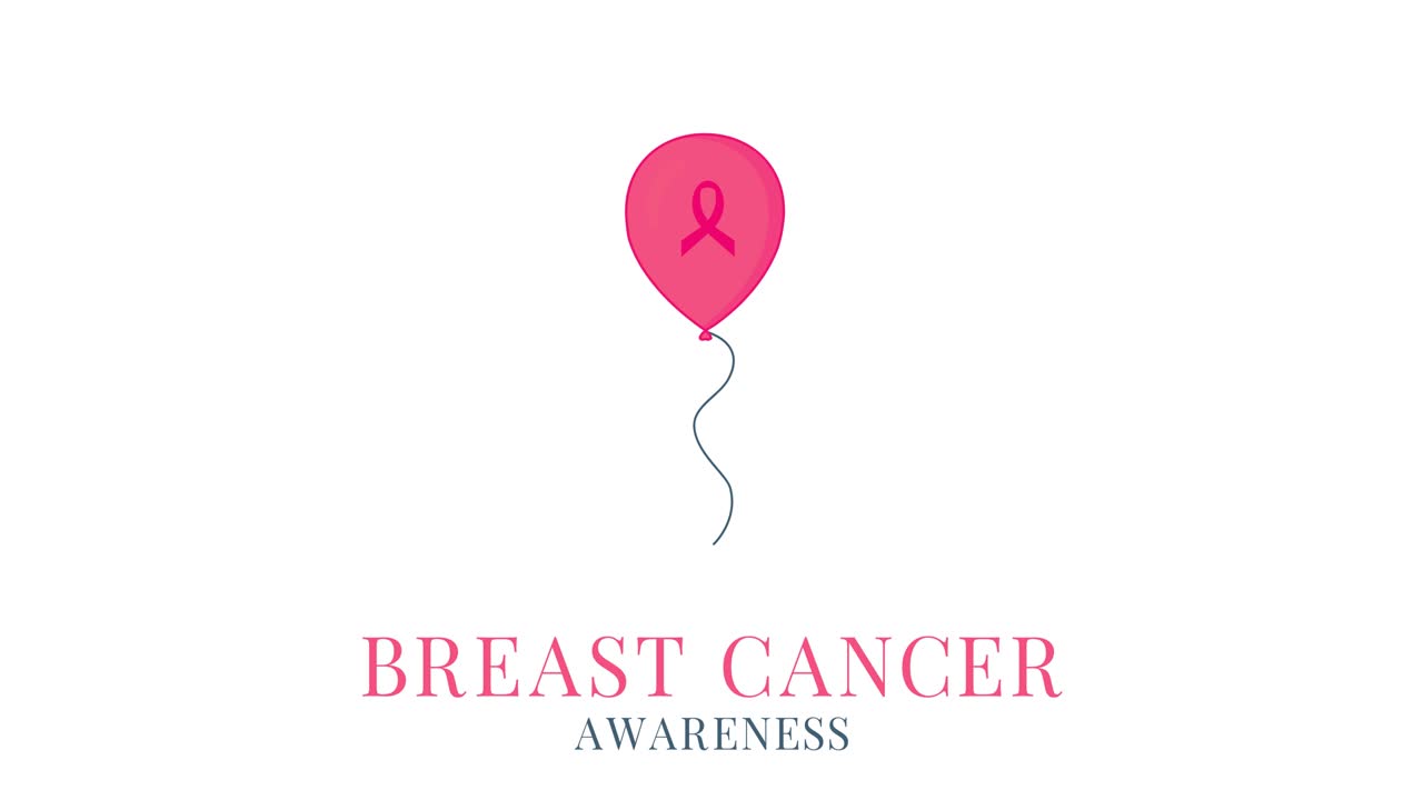 리본이 있는 분홍색 풍선의 유방암 인식 애니메이션
