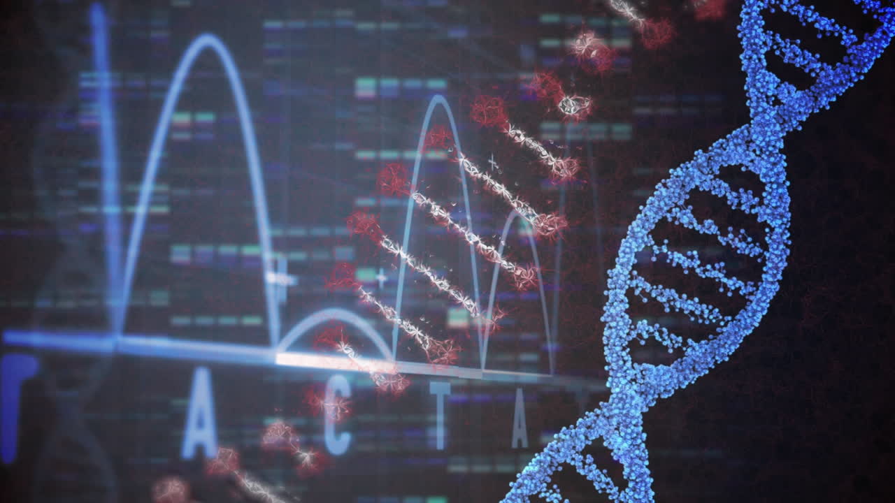 Animation of dna strands and diagram on black background