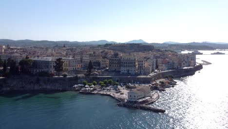 Orbit-View-of-Old-Faliraki-Town-of-Corfu-City,-Greece