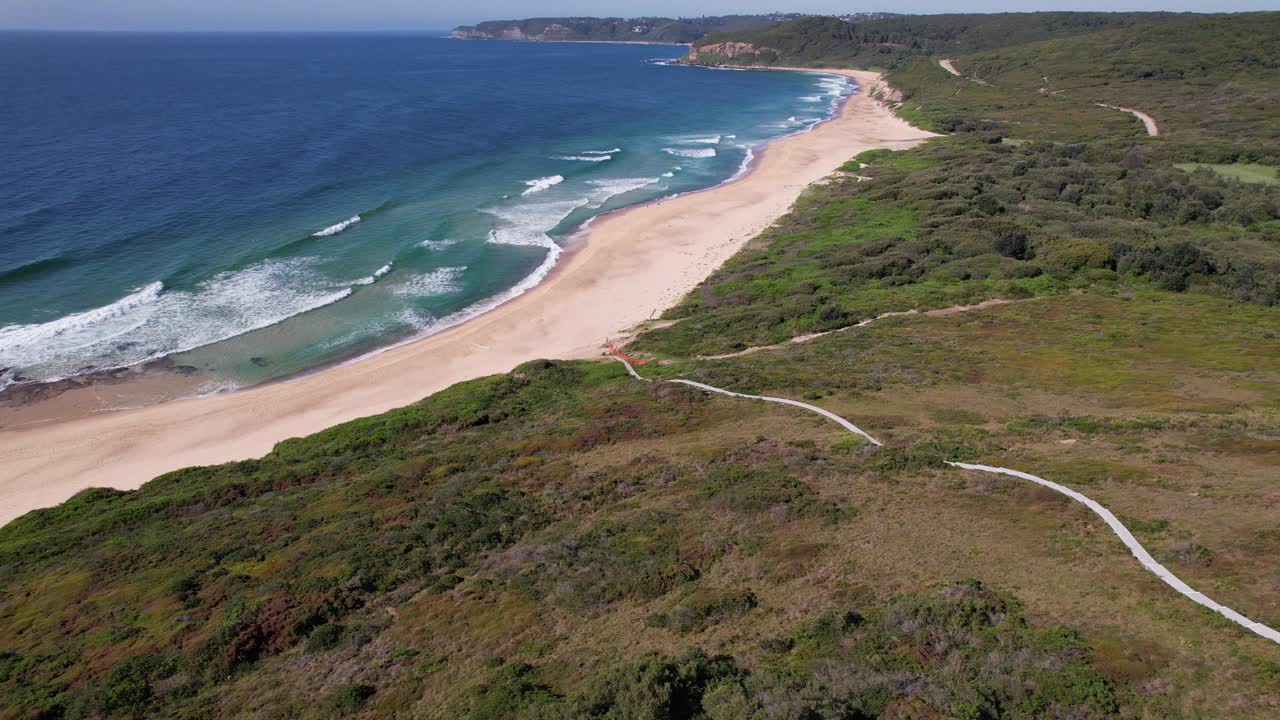 la playa de dudley con una vegetación exuberante en nueva gales del sur, australia - fotografía aérea