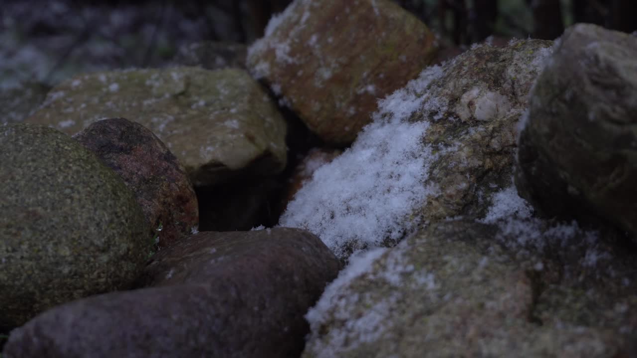 rocas en tiempo de nieve. tiro en 4k