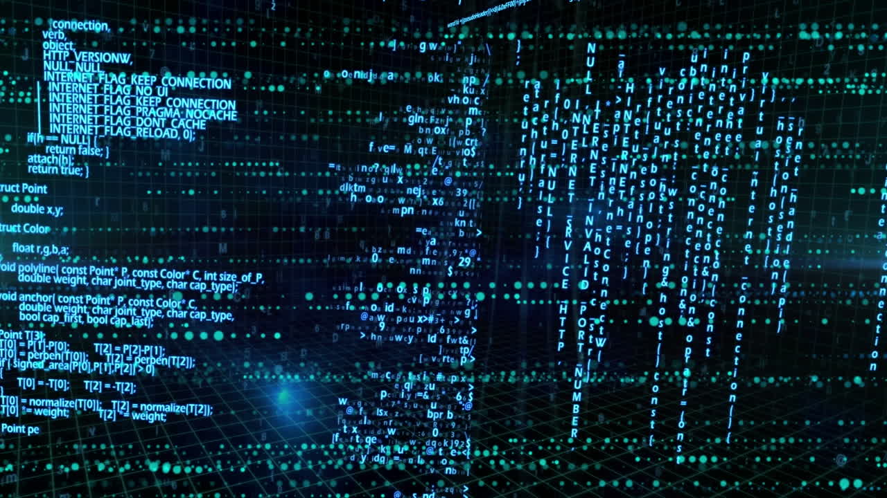 animación del procesamiento de datos sobre un fondo negro