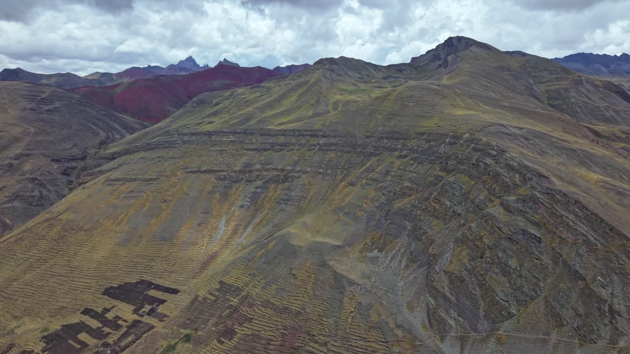 Scenic aerial view of valley near Cusco, Peru's rainbow mountains
