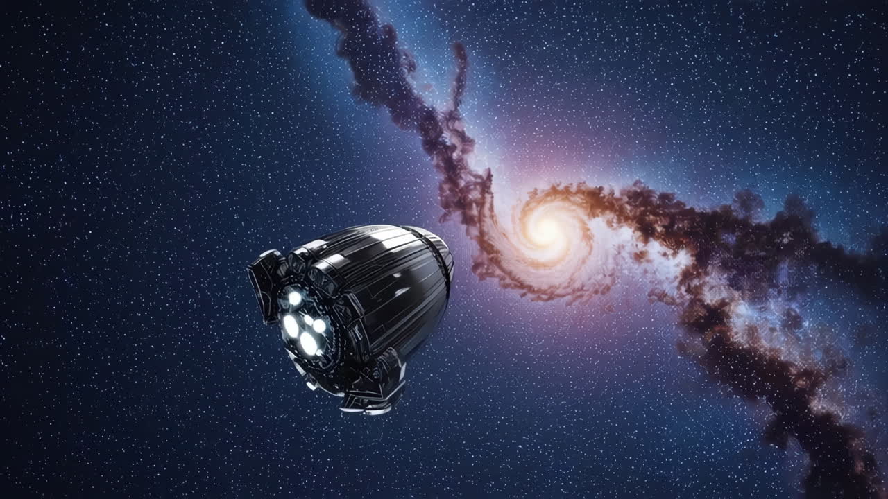 Spaceship in Deep Space Nebula