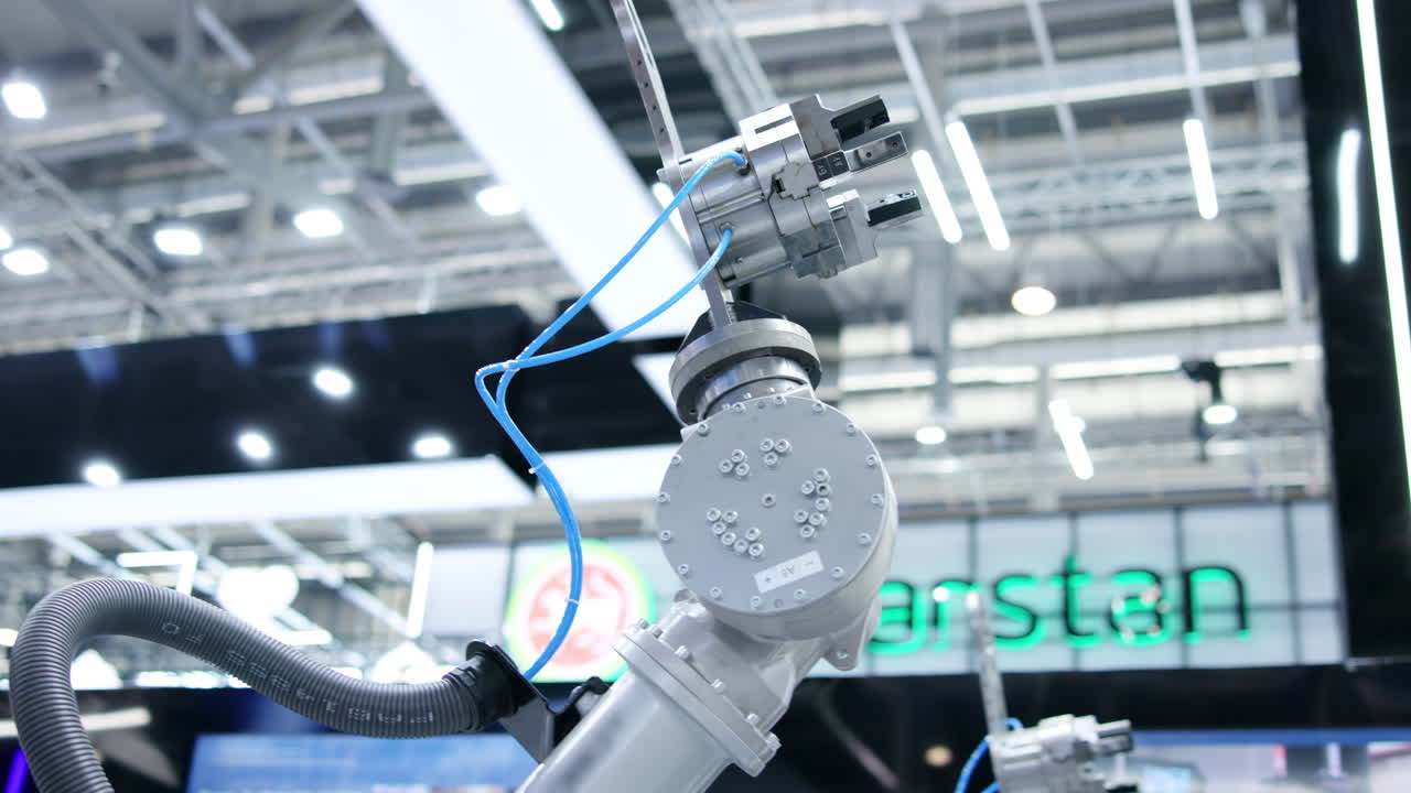 Industrial Robotic Arm in a Modern Factory or Exhibition