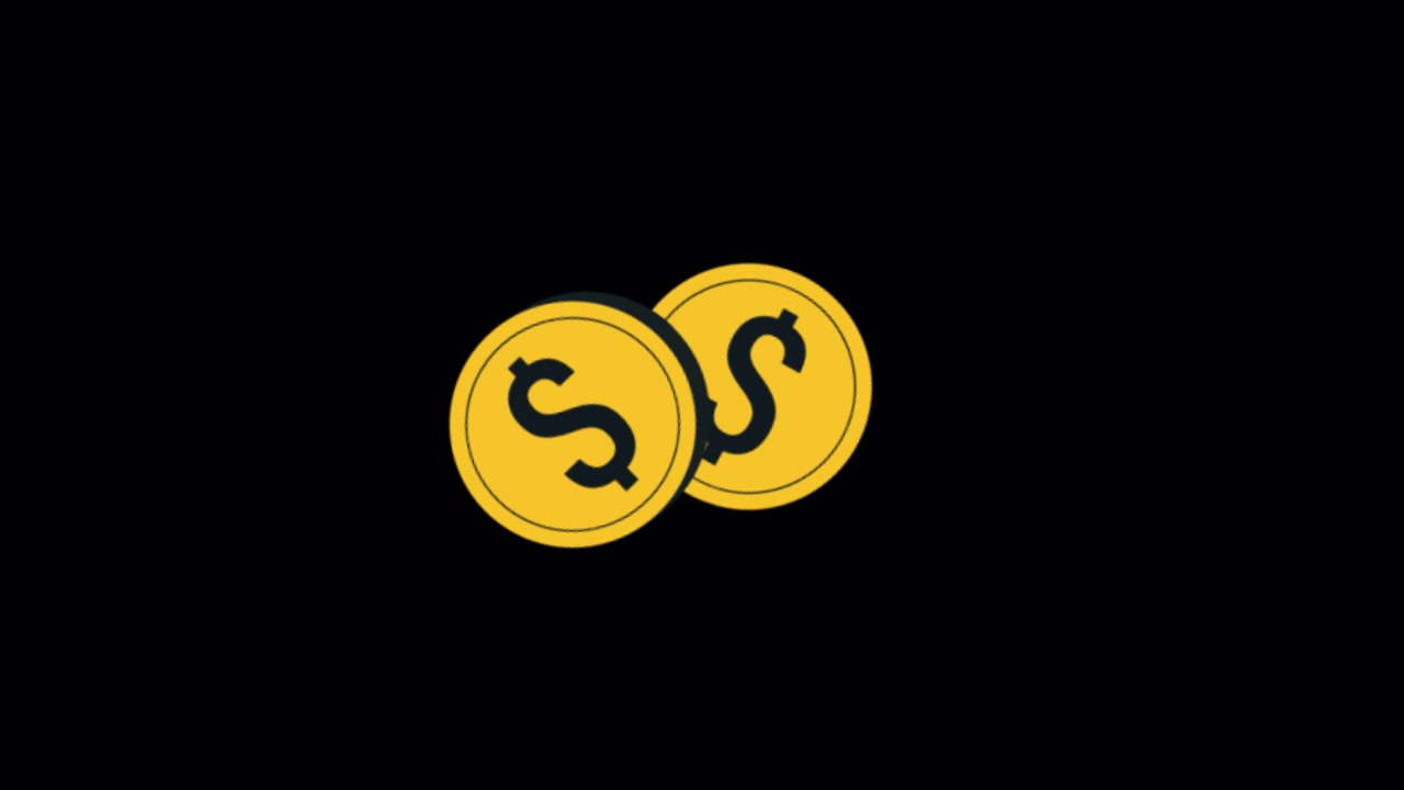 Two Golden Dollar Coins Rotating on Black Background