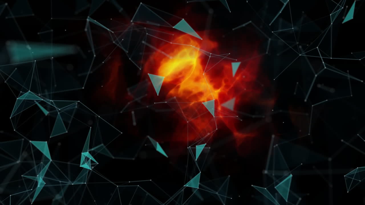 Animation of triangles and red shapes moving on black background