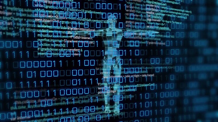 Animation of data processing over human body and binary coding