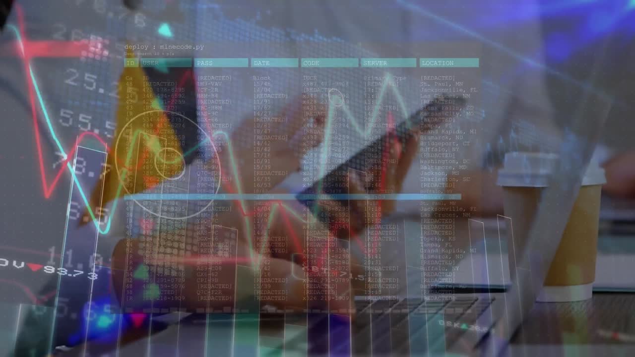 animación del procesamiento de datos sobre los empresarios caucásicos en la oficina
