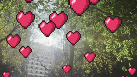 animación de la caída de los iconos de las redes sociales sobre el parque soleado