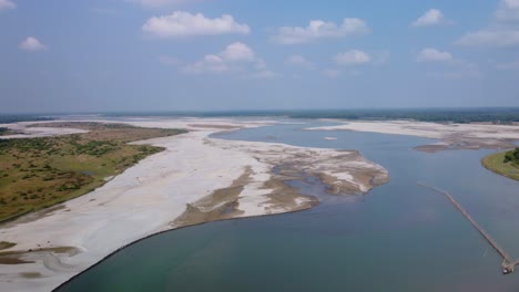 torsa river near cooch behar in winter flows through china, bhutan, india, and bangladesh, west bengal, aerial shot