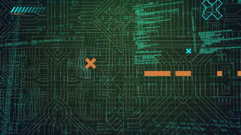 animation of shapes and computer circuit board over data processing