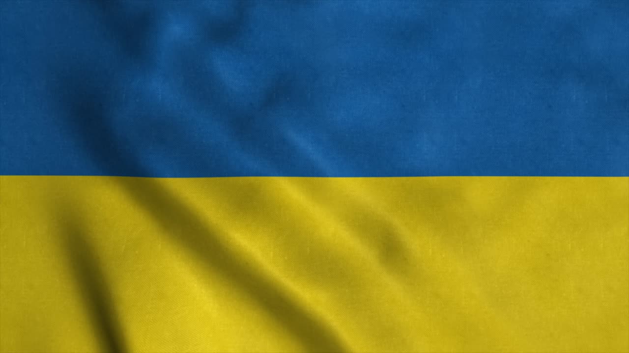 Bandiera dell'Ucraina che sventola al vento con una texture del tessuto altamente dettagliata. Loop continuo, 4K