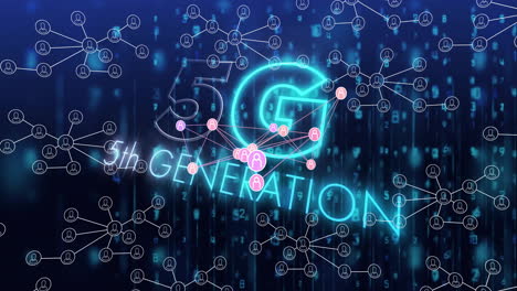 5g 5th generation network connections and data processing animation over digital background