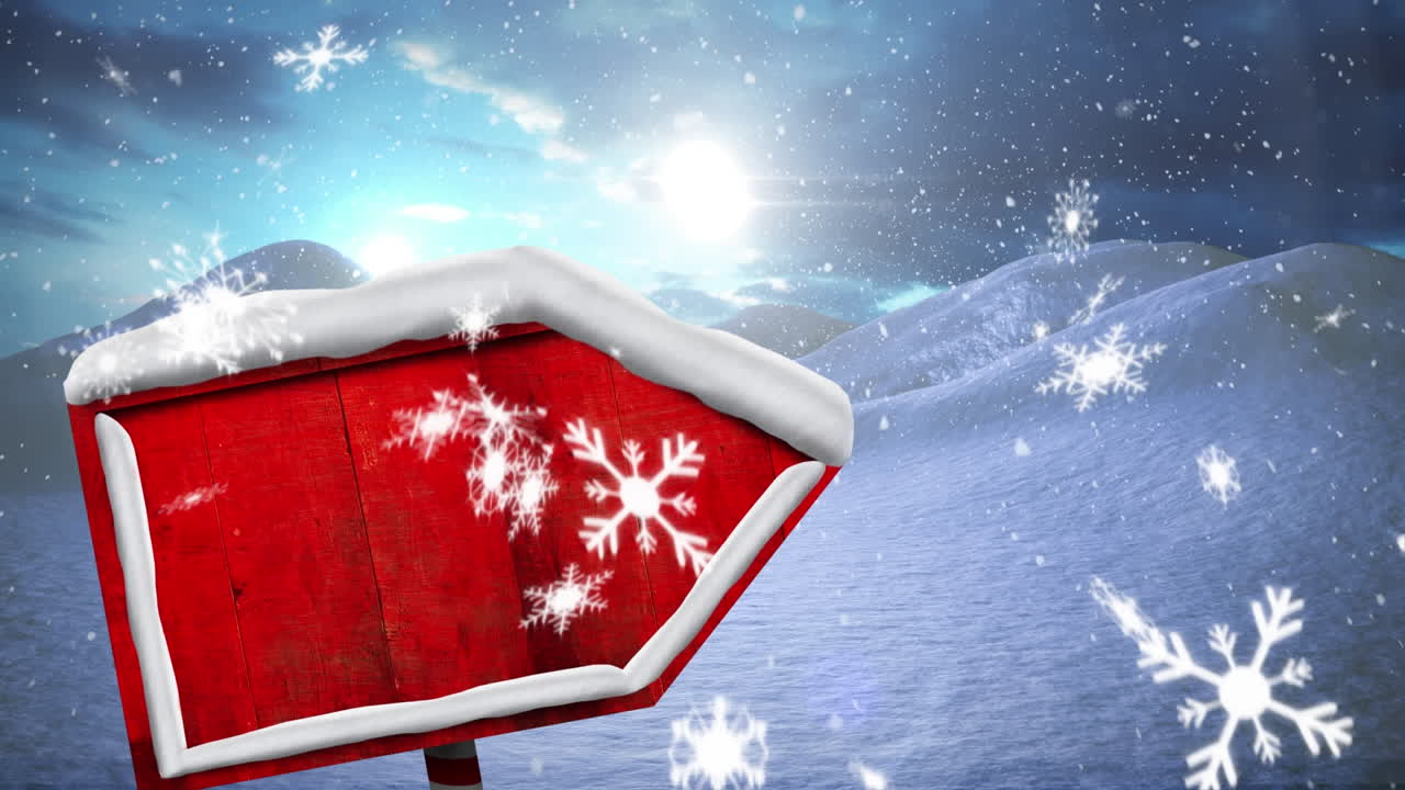 나무 표지판 으로 겨울 풍경 의 애니메이션