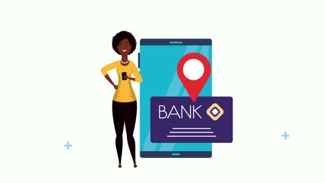 mujer de negocios afro con teléfono inteligente y tarjeta de crédito