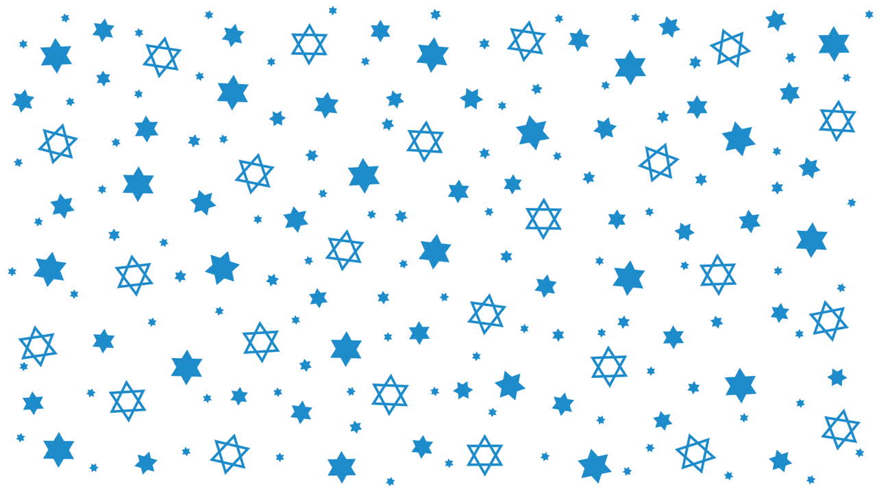 Loop animated pattern with blue Jewish stars on white background. Simple motion graphic.