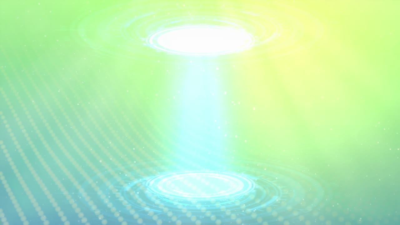 추상 3d 4k 60fps 애니메이션 - 두 ui 또는 hud 원의 밝은 하이테크 배경, 과학 텔레포트 개념