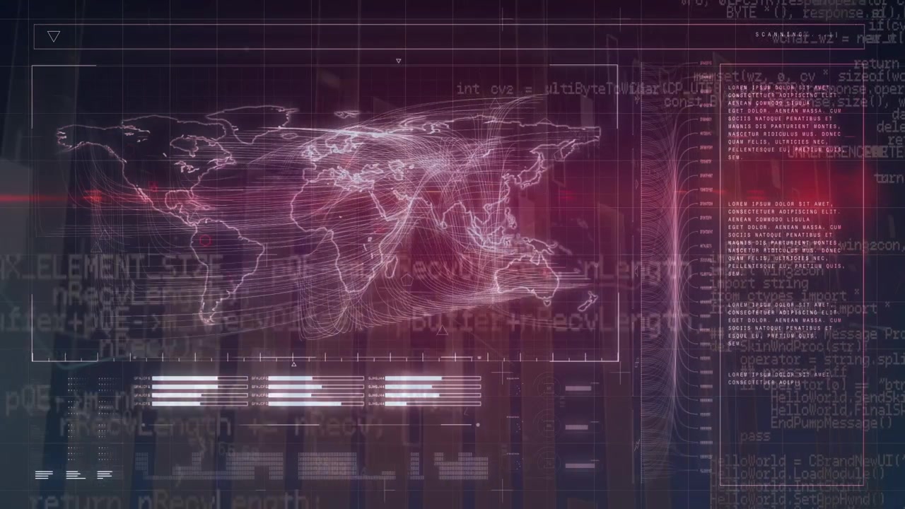 Animation of data processing over dark background