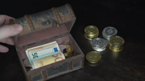 golden bitcoin coins in the treasure trove