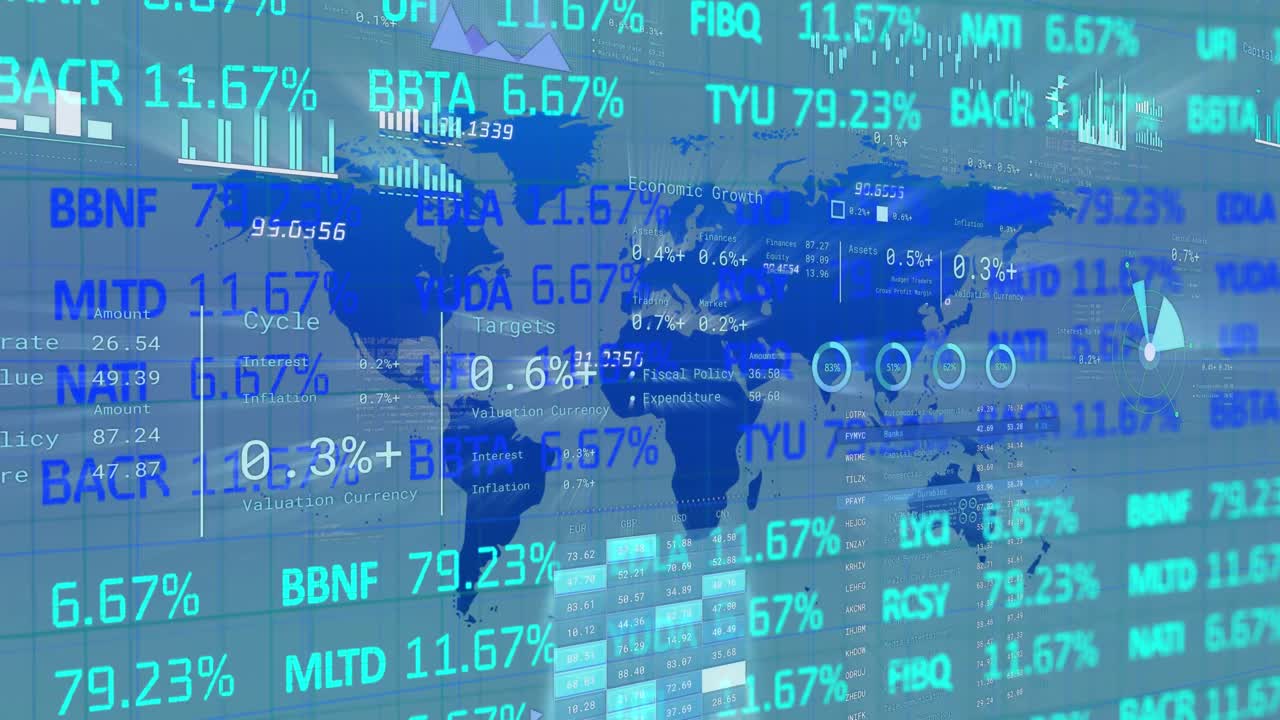Animation of financial data processing over world map