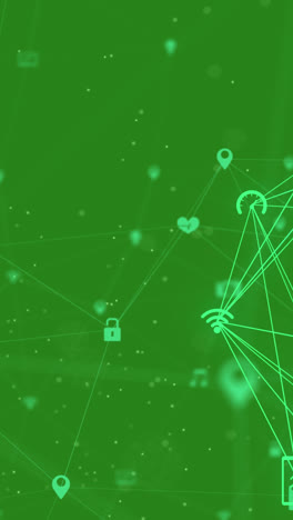 Animation-of-network-of-connections-with-icons-on-green-background