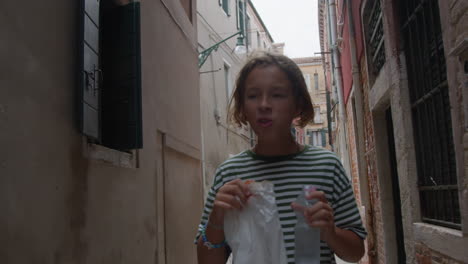 teenager slow-motion walk in venice