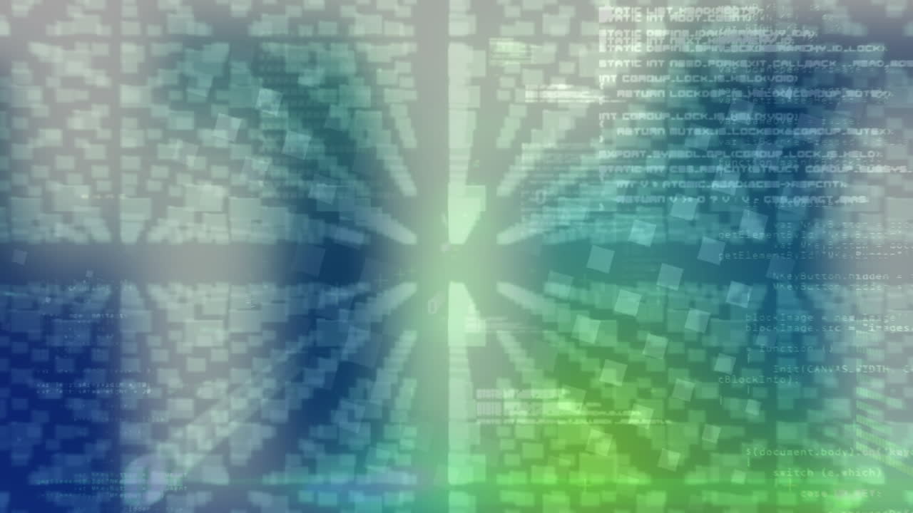 animación del procesamiento de datos digitales sobre cuadrícula y cuadrados