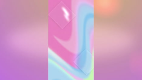 animación de remolinos de colores pastel en pantalla vertical, sobre un fondo rosado y rojo borroso