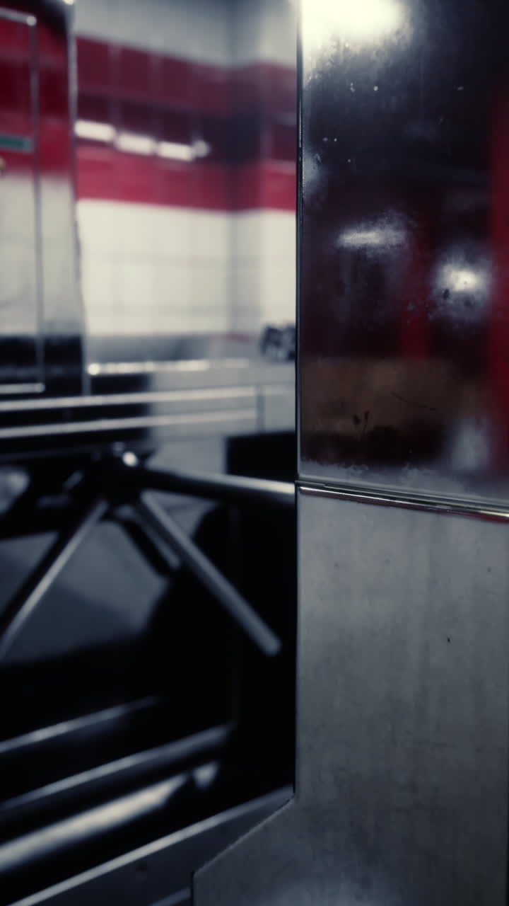 un primer plano de un torniquete en una estación de metro