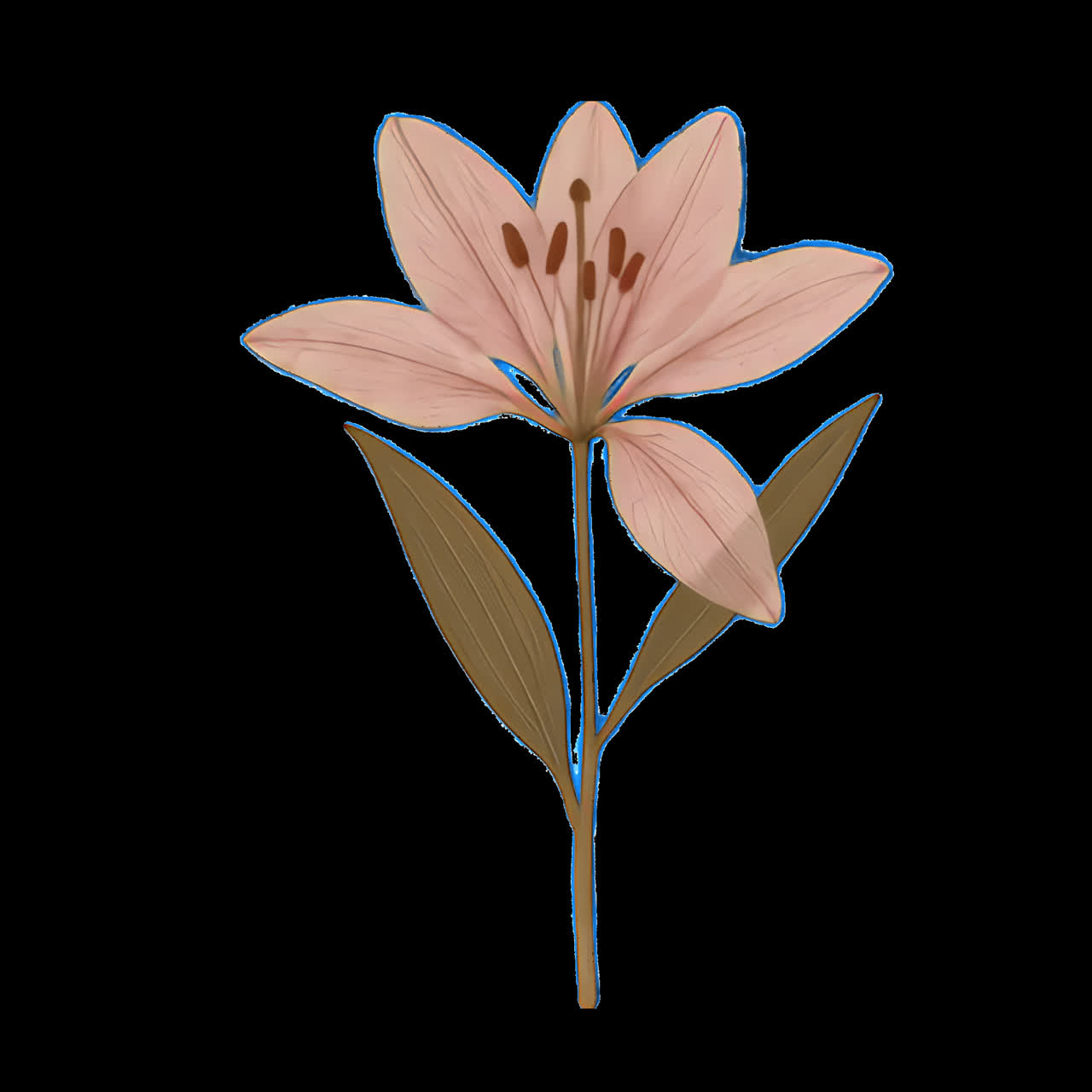 Elegant floral illustration animation isolated asset, transparent 4K video, alpha channel, ProRes