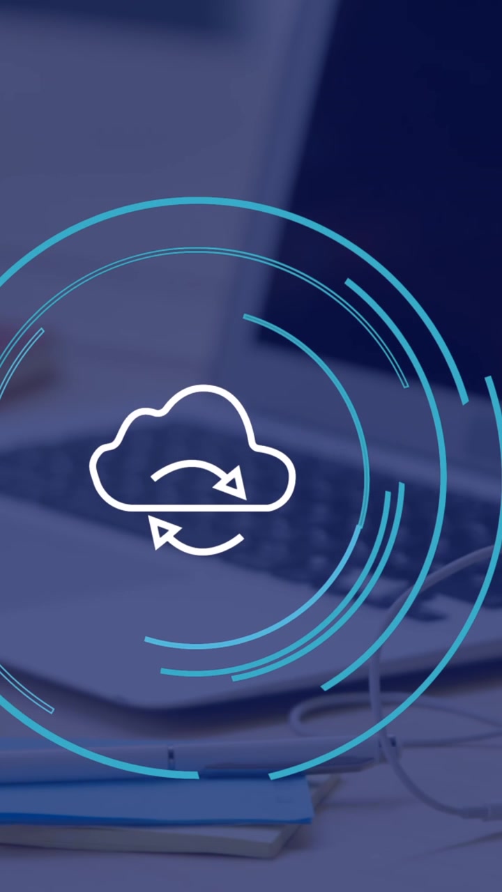 Animation of cloud icon over laptop in office
