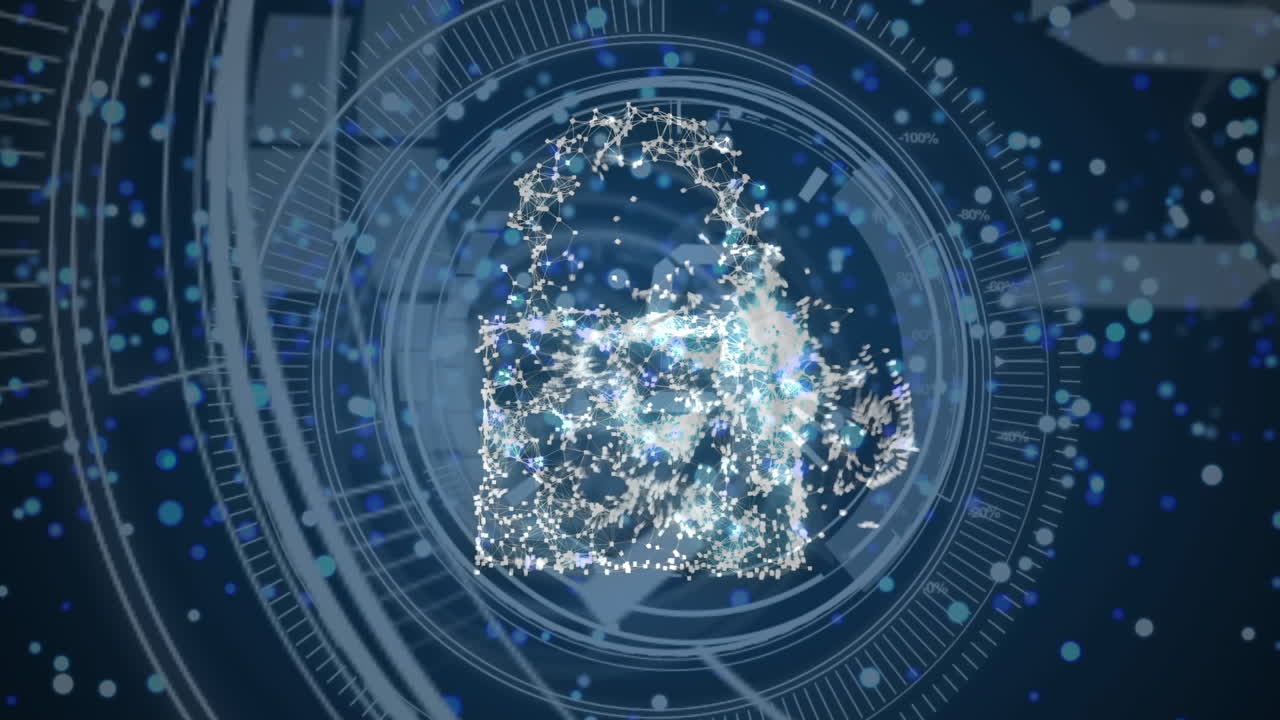 Animation of counting and cloud moving over blue background with dots