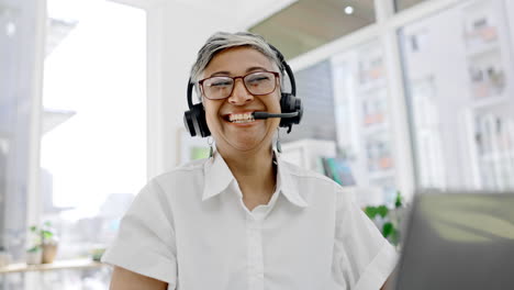 centro de llamadas, mujer y cara para el servicio al cliente