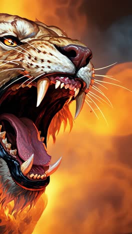 majestic tiger roaring in flames with intense expression and vibrant colors