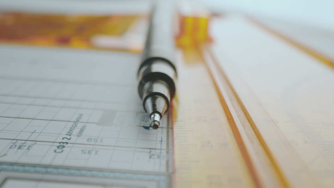 Architectural Blueprint with Ruler and Pencil