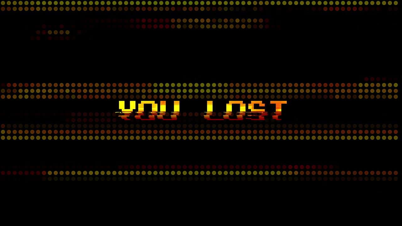 Retro Pixelated 'You Lost' Game Over Screen with Glitch Effect