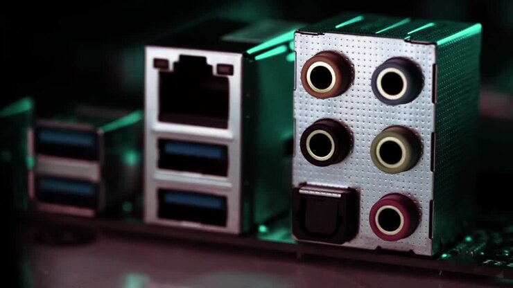 Motion over pc motherboard with chips and components