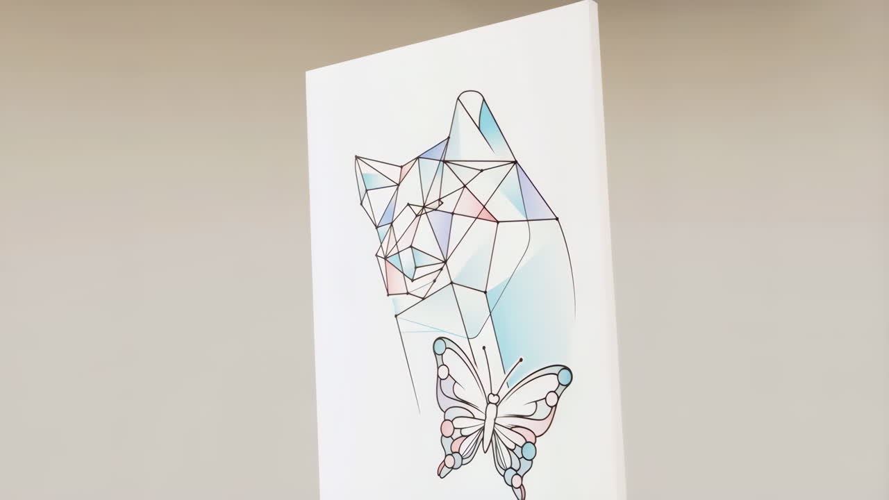 Geometric Cat and Butterfly Illustration