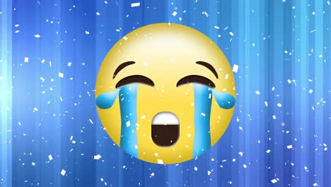 animación del icono de emoji triste sobre el confeti que cae sobre un fondo azul