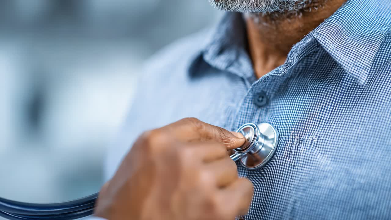 Medical Professional Using Stethoscope to Examine Patient's Heartbeat in Clinical Setting - Emphasizing Patient Care and Healthcare Practice